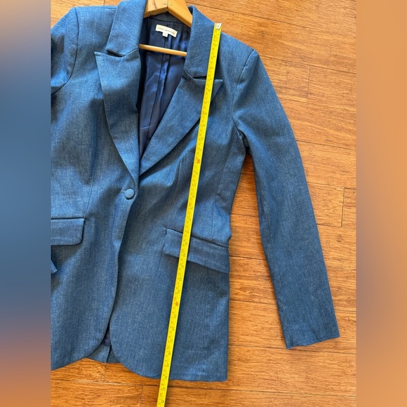 Good American Notch Lapel Chambray Blazer Denim Lined Women’s Sz 1 - Picture 10 of 12